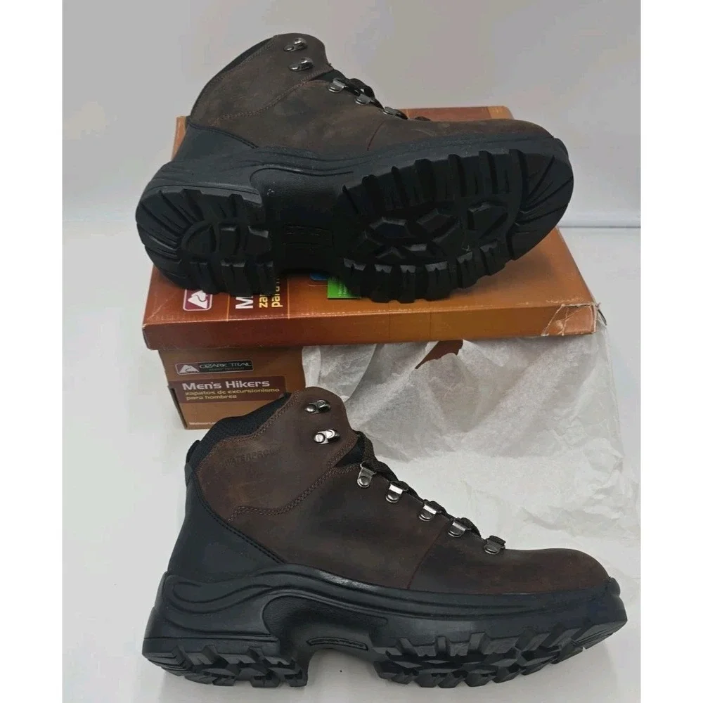 Mens Brown Leather Sneakers Size 10.5 Ozark Trail Hiking Shoes NEW
